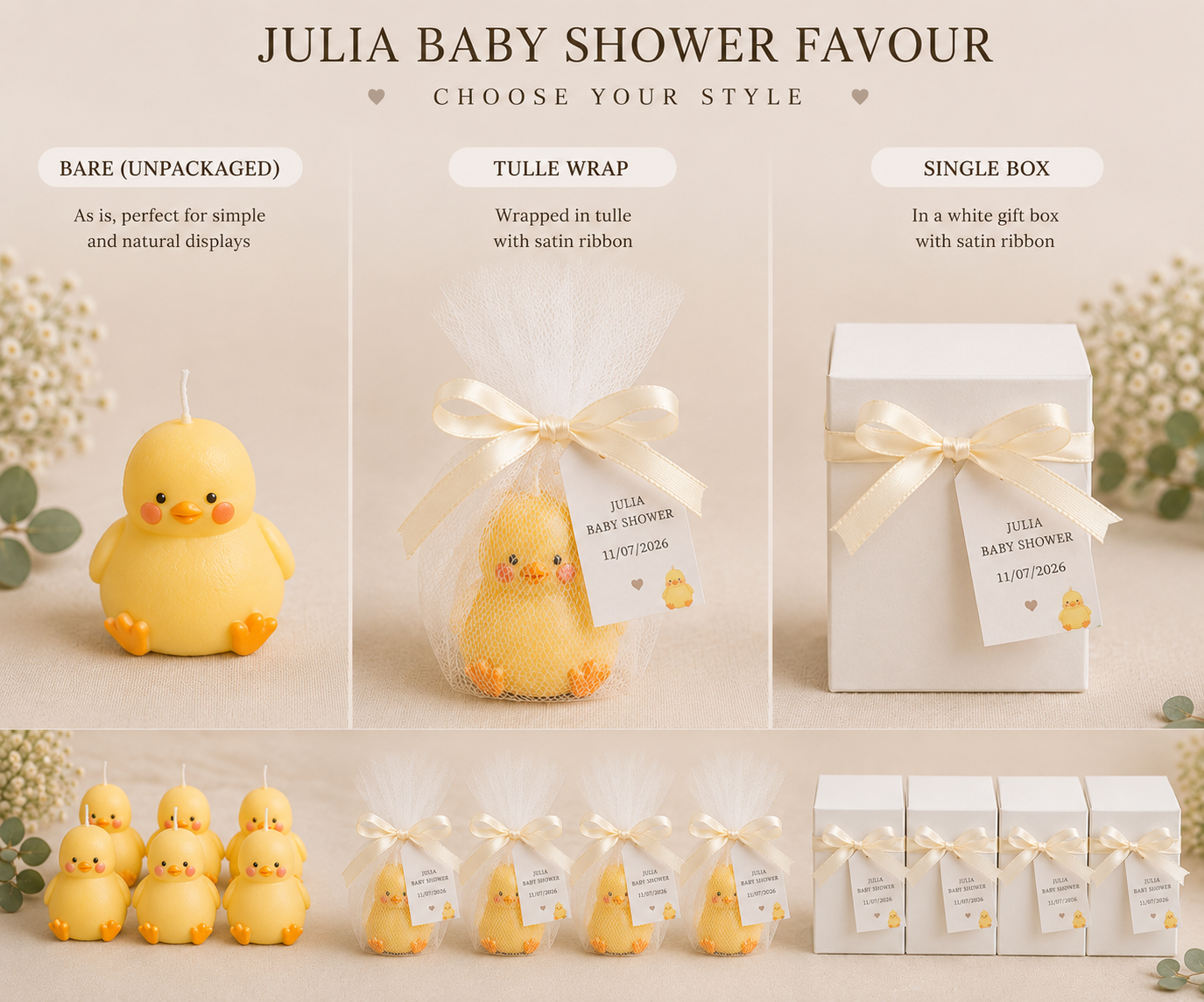 Personalized Chick Candle Baby Shower Favors