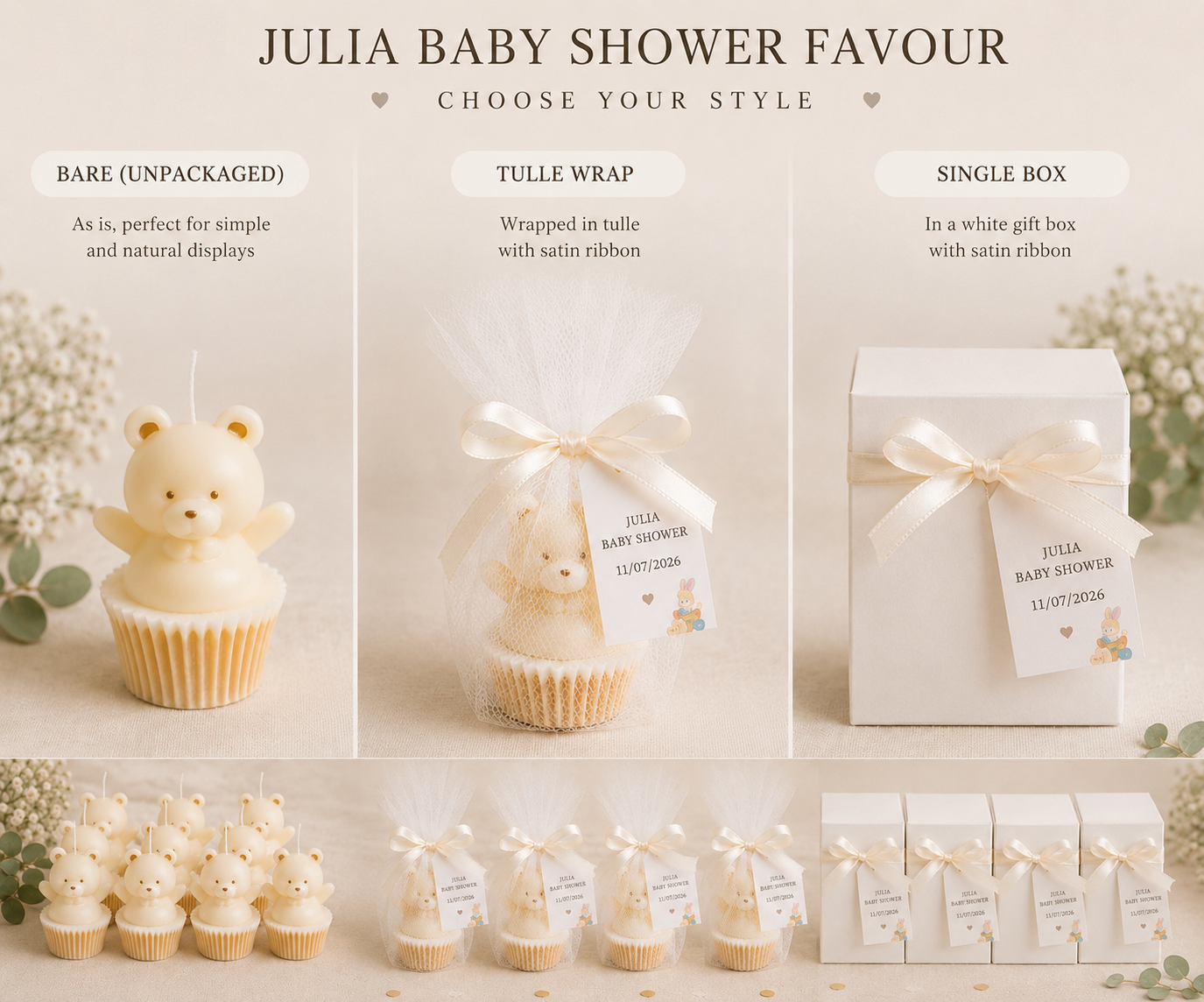 Personalized Teddy Bear Candle Baby Shower Favors