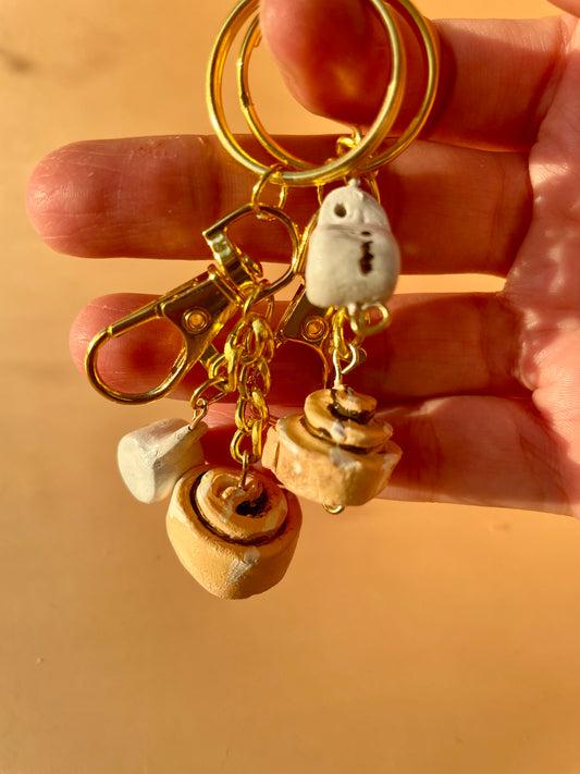 Cinnamon roll&amp;Cup Coffee Keyring / Bag Charm