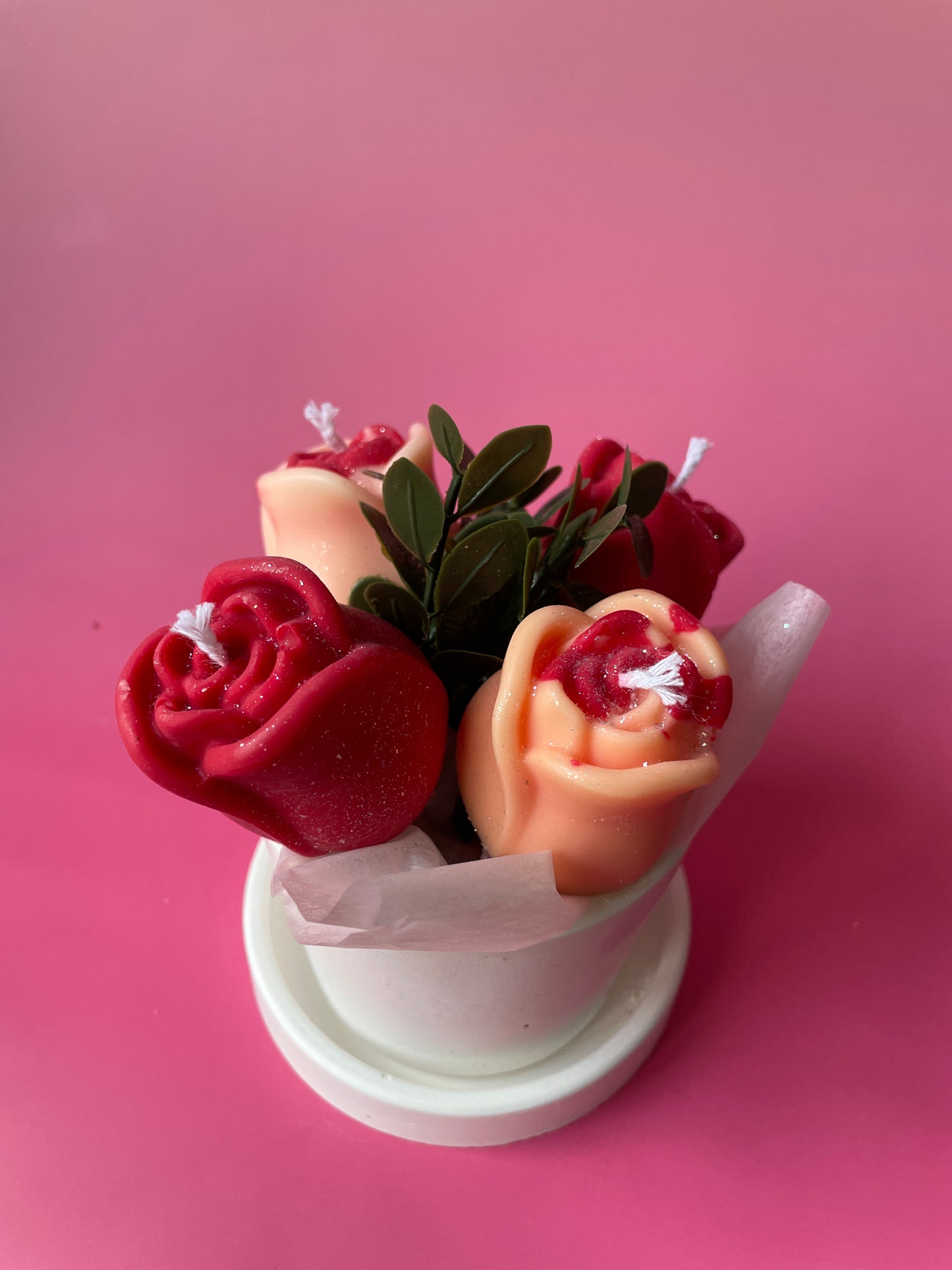 Handmade Soy Candle Red Rose Bouquet - Scented Gift in Gift Box