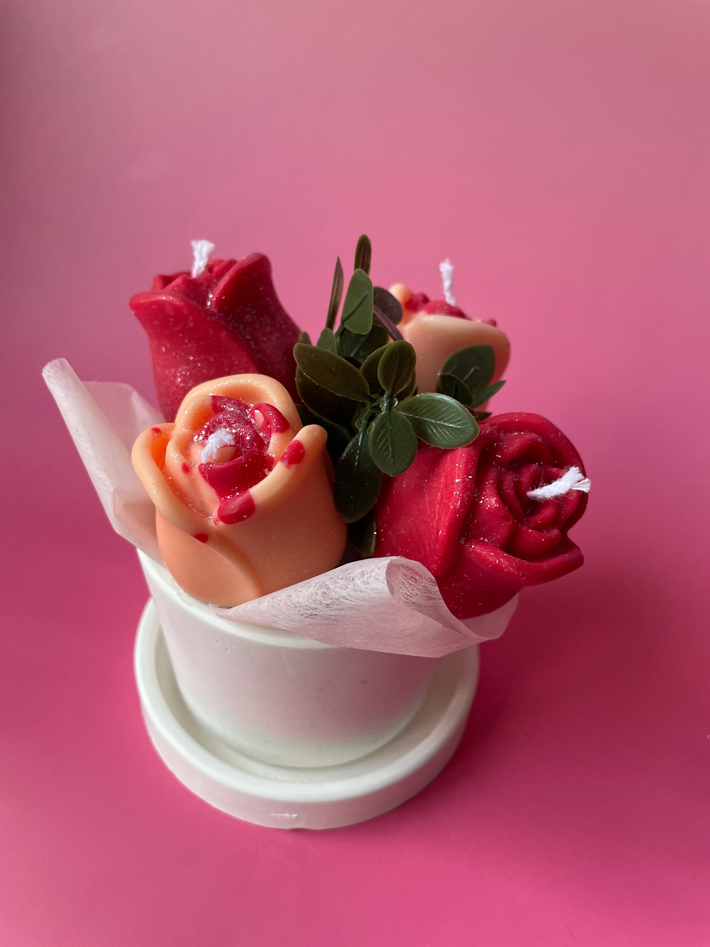 Handmade Soy Candle Red Rose Bouquet - Scented Gift in Gift Box