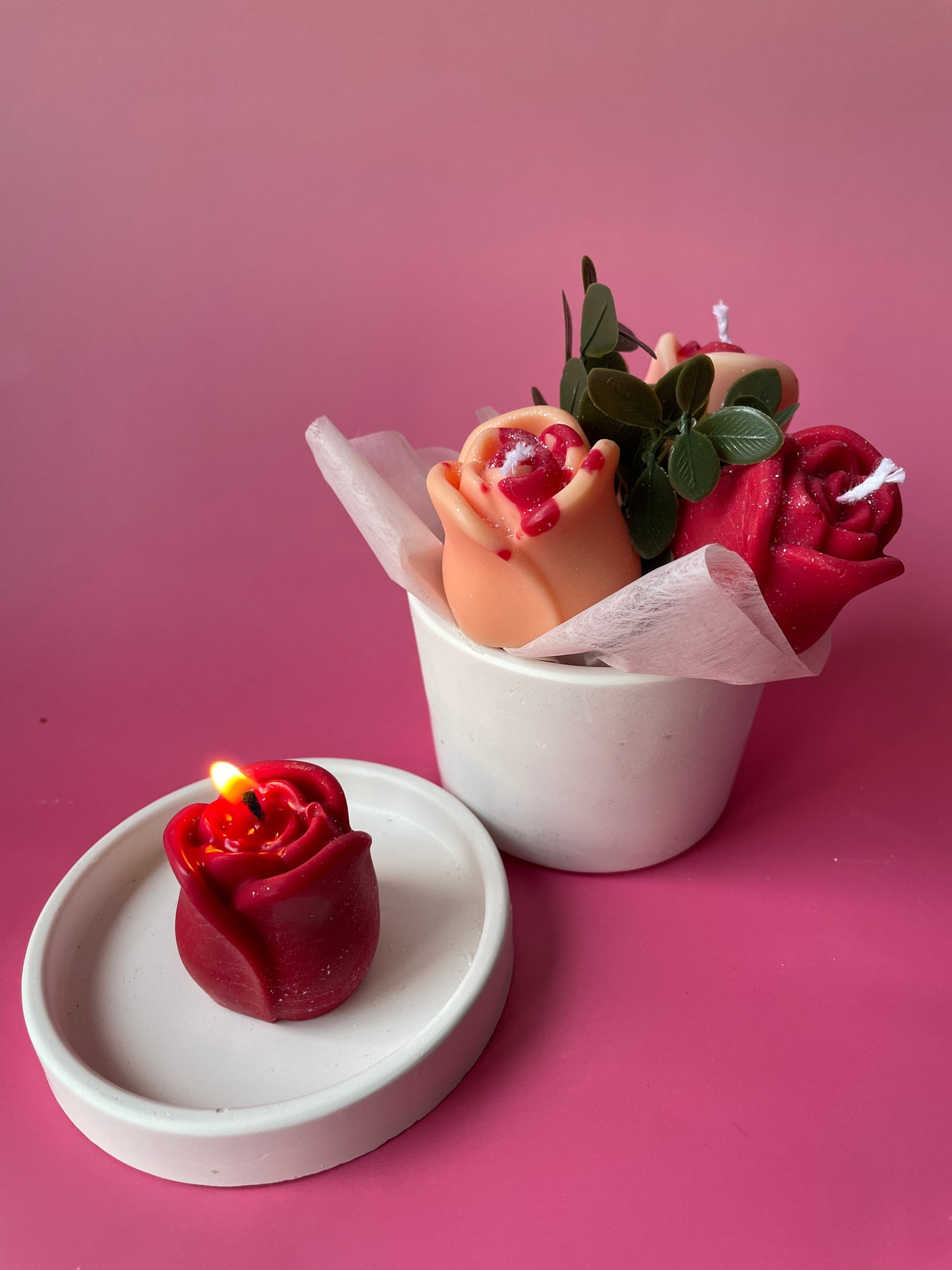 Handmade Soy Candle Red Rose Bouquet - Scented Gift in Gift Box