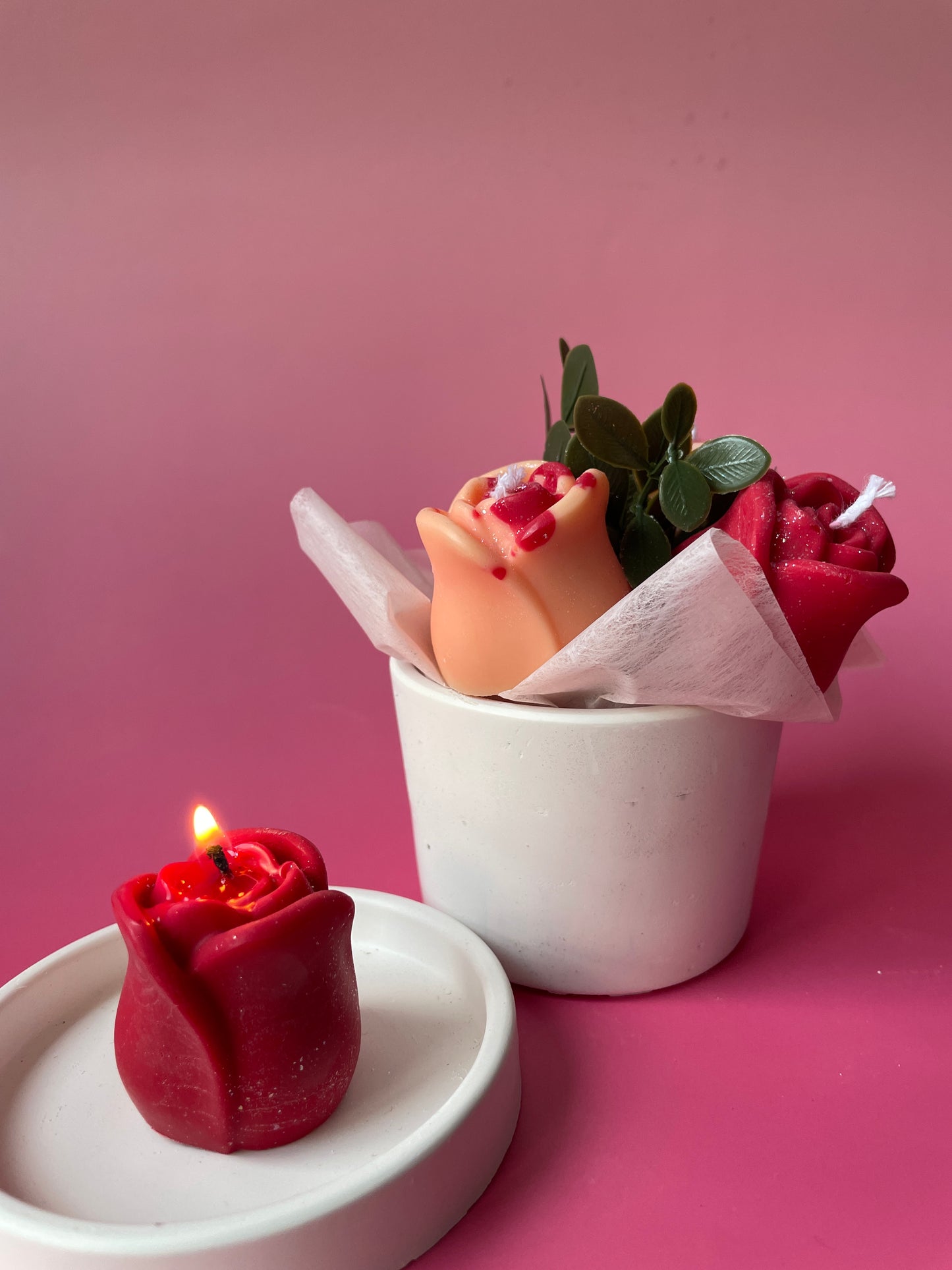 Handmade Soy Candle Red Rose Bouquet - Scented Gift in Gift Box
